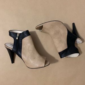 Faux-leather, peep-toe booties